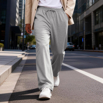 Mens Solid-Color Drawstring Straight-Leg Sweatpants