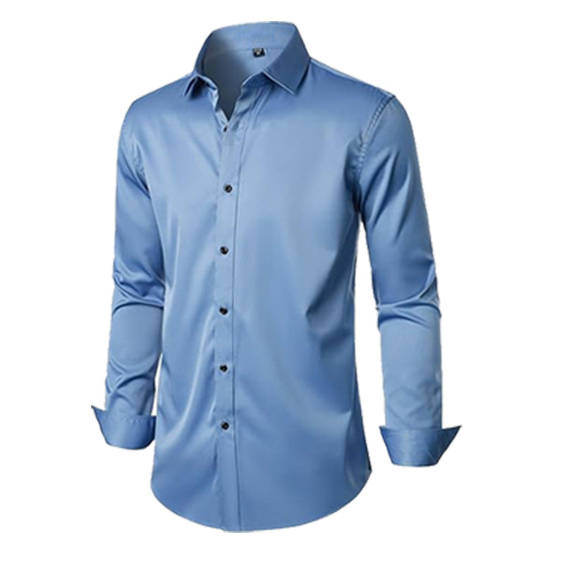 Elegant Business Formal Solid-color Long-sleeve Mens Shirt