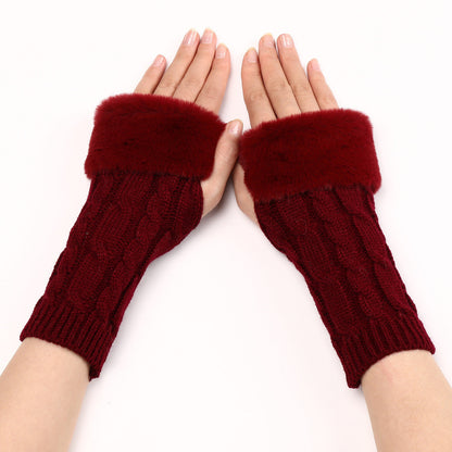 Women's Cable Knit Arm Warmers - Open End Half Finger Gloves with Wool Lining for Fall Winter Cold Weather