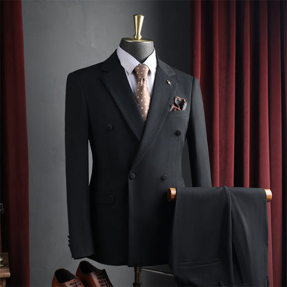 Men Dark Brown Peak Lapel Double Breasted 3 Piece Suit Set