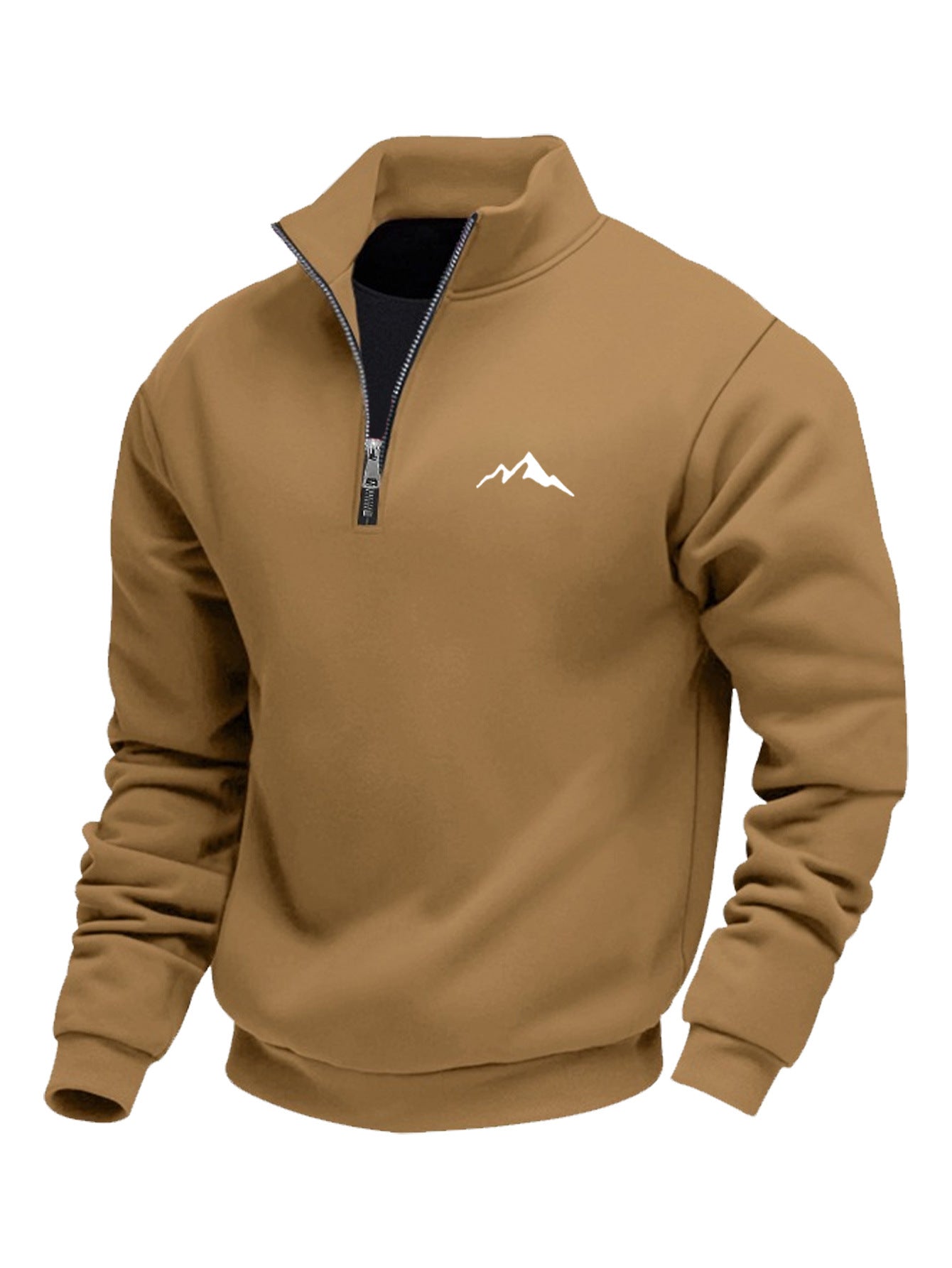 Mid-length Loose-fit Zip-up Casual Hoodie With A Stand-up Collar And Hood