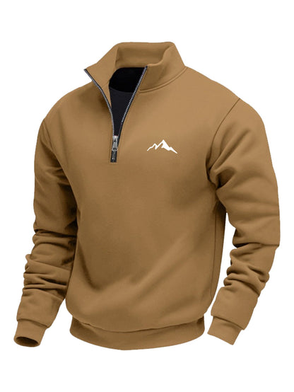 Mid-length Loose-fit Zip-up Casual Hoodie With A Stand-up Collar And Hood