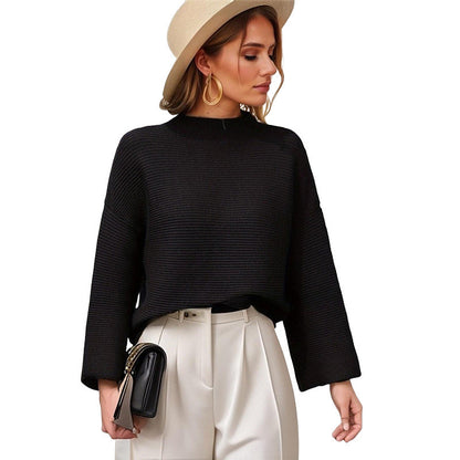 2023 Autumn New Nine-Quarter Sleeve Pullover Sweater Loose Women's Top Solid Color Long Sleeve Base Shirt Casual Versatile