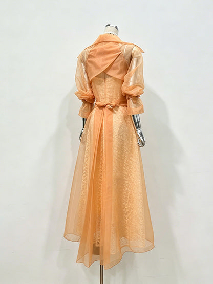 Sheer Organza Trench-Style Maxi Coat