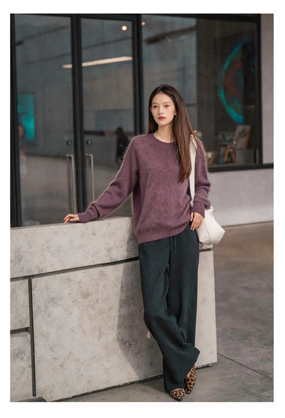 Womens Casual, Loose-fitting, Versatile Solid-color Sweater
