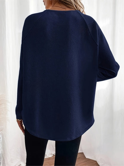 Autumn New Arrival  Solid Color Waffle-Knit Off-Shoulder Pullover Top For Loungewear