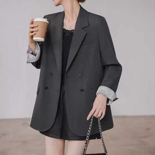 Gray Korean-style Loose Casual Blazer For Women