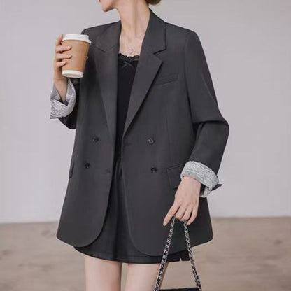 Gray Korean-style Loose Casual Blazer For Women