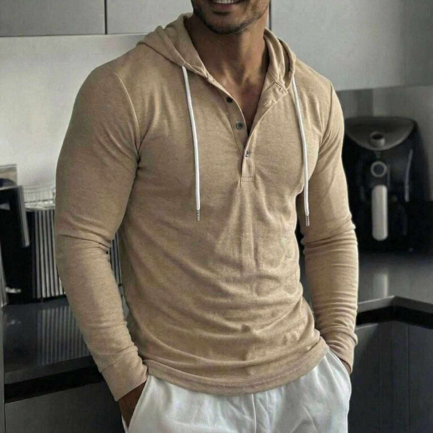Outdoor Leisure Fitness Sports Button-up Long-sleeved Hooded Shirt