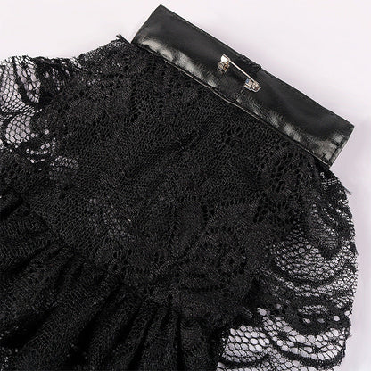 Vintage Embroidered Lace Black Bow Tie