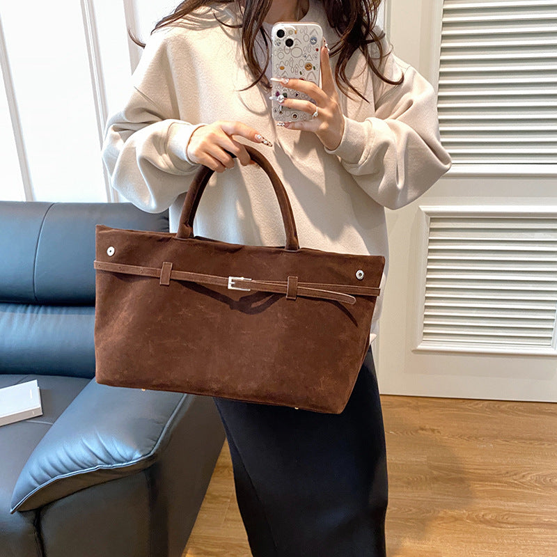 Hot Sale Decorative Design Solid Faux Suede Handbag Large Capacity Casual Tote Bags For Women Tote Design Portable Shoulder Bag