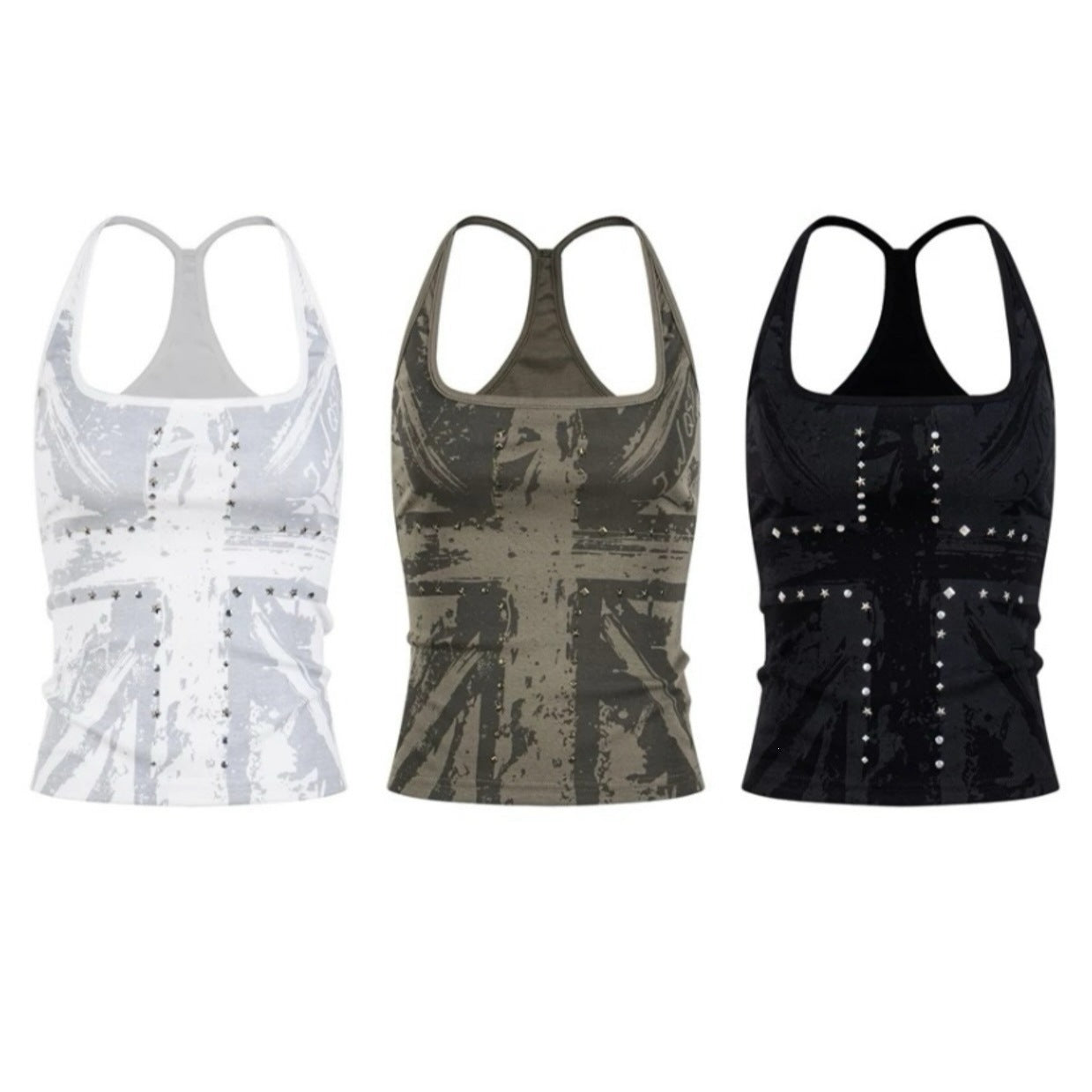 Cross-printed Studded Halter Vest Figure-hugging Sexy Sleeveless Top