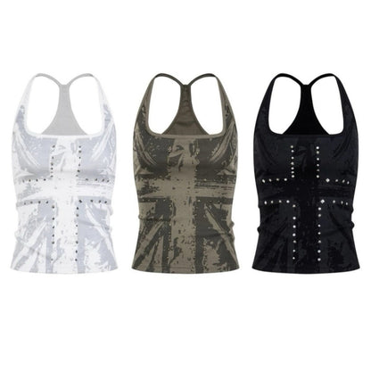 Cross-printed Studded Halter Vest Figure-hugging Sexy Sleeveless Top