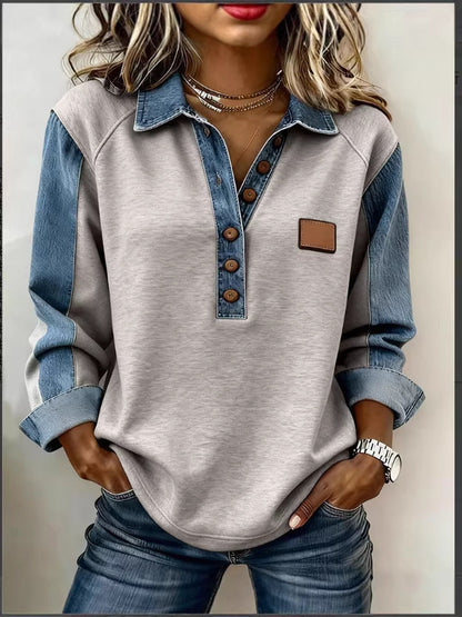 2026 Autumn And Winter Amazon Export New Models In Stock European And American Casual Long-Sleeved Tops Denim Polo Shirts For Women