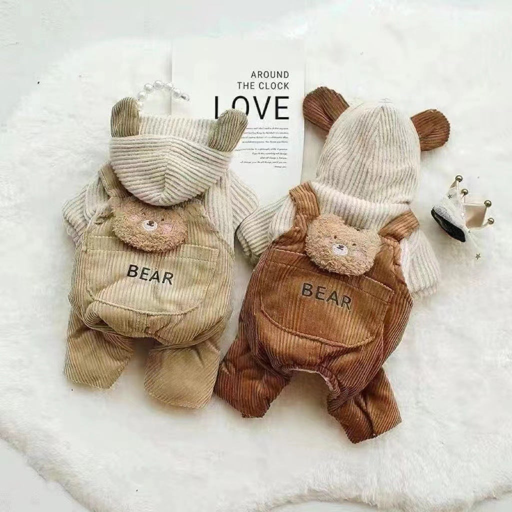 Pet Dog Fleece-lined Thick Style Milk Coffee Bear Four-legged Overalls