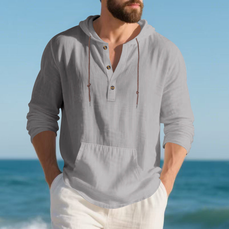 Mens Long-sleeve T-shirt Loose-fitting Casual Minimalist Hoodie