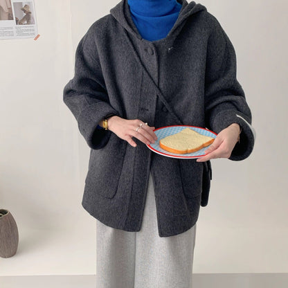 Alpaca Wool Hooded Double-faced Wool Coat