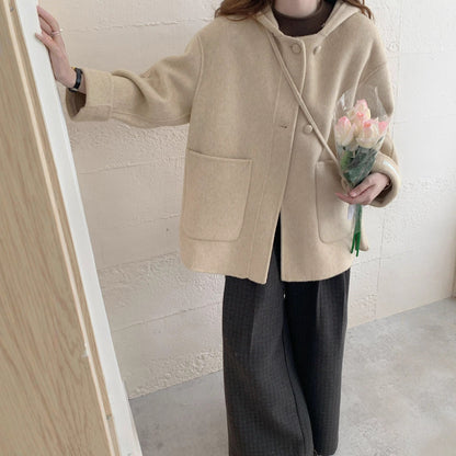Alpaca Wool Hooded Double-faced Wool Coat