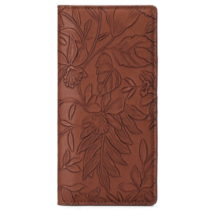 Floral Carved Womens Long Wallet With Embossed Pattern