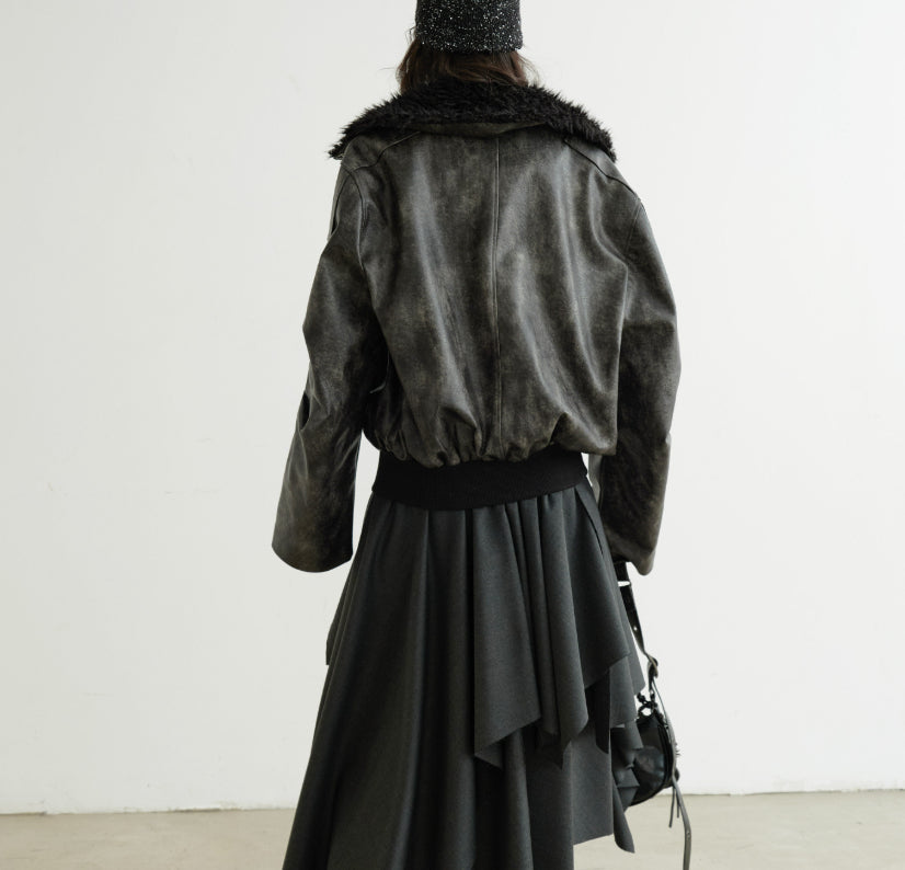 Turtleneck Smoky-blend PU Faux Leather Jacket