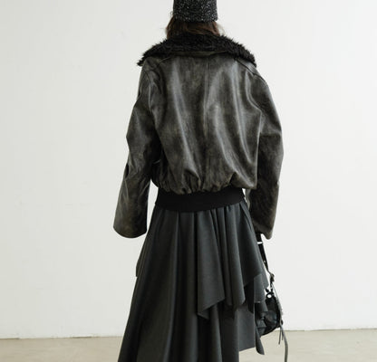 Turtleneck Smoky-blend PU Faux Leather Jacket