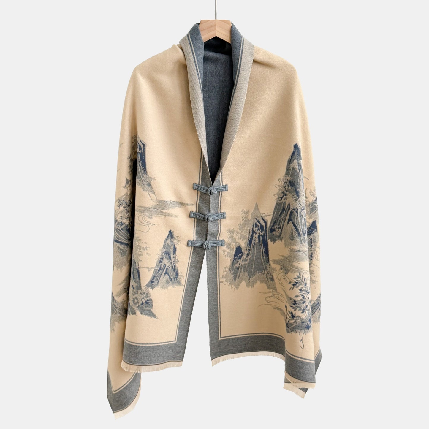 Vintage Knot-button Outerwear Jacquard Shawl