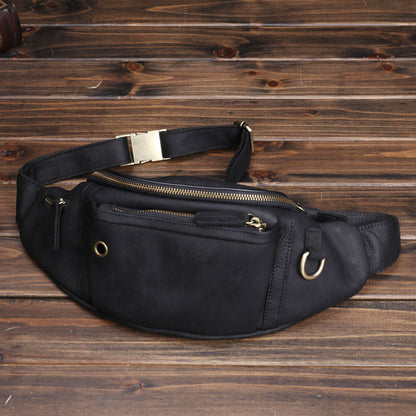 Full-Grain Leather Large-Capacity Sports Crossbody Chest Bag For Men