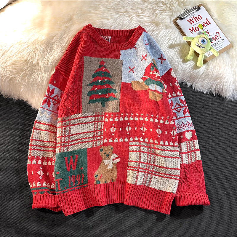 Sweater Men's Ins Trendy Round Neck Japanese-style Retro Hong Kong Style