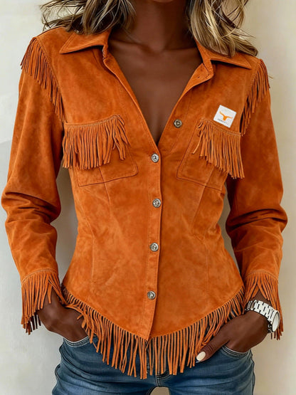 Autumn New Brown European And American Style Suede Tassel Long Sleeve Cardigan Women's Jacket Cross-Border Women's Jacket