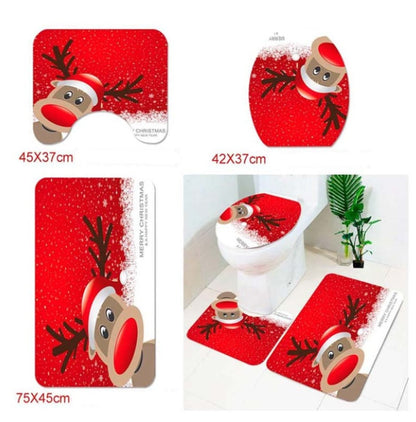 Christmas Santa Bathroom Curtain Toilet Seat Decor