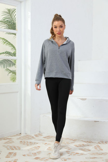 Cross-Border Spring And Summer New Half-Zip Sweatshirt Women's Hoodie Loose Trendy Pure Cotton Casual Hooded Fitness Wear Yoga Trend