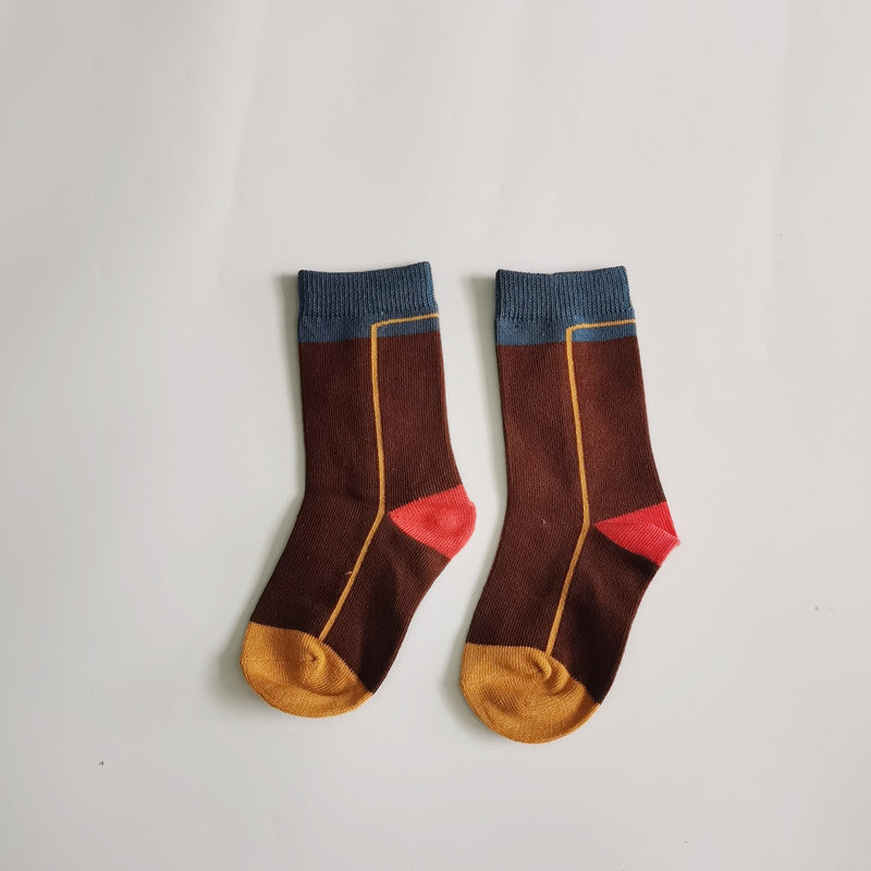 Leopard-print Plaid Coffee-colored Childrens Socks