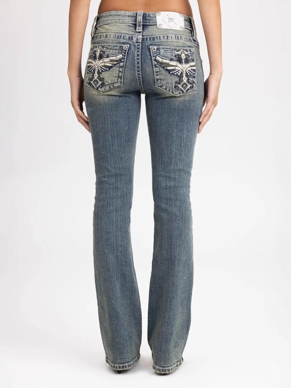 Retro Rhinestone-embellished Embroidered Wing Jeans
