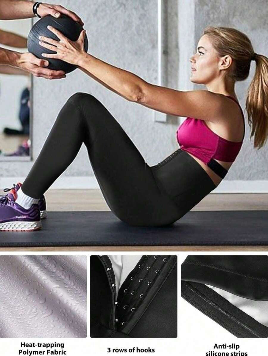 Sauna Sweat Pants For Women High Waist Compression Slimming Leggings Workout Hot Thermo Pant With Adjustable Hook-and-eye Closures
