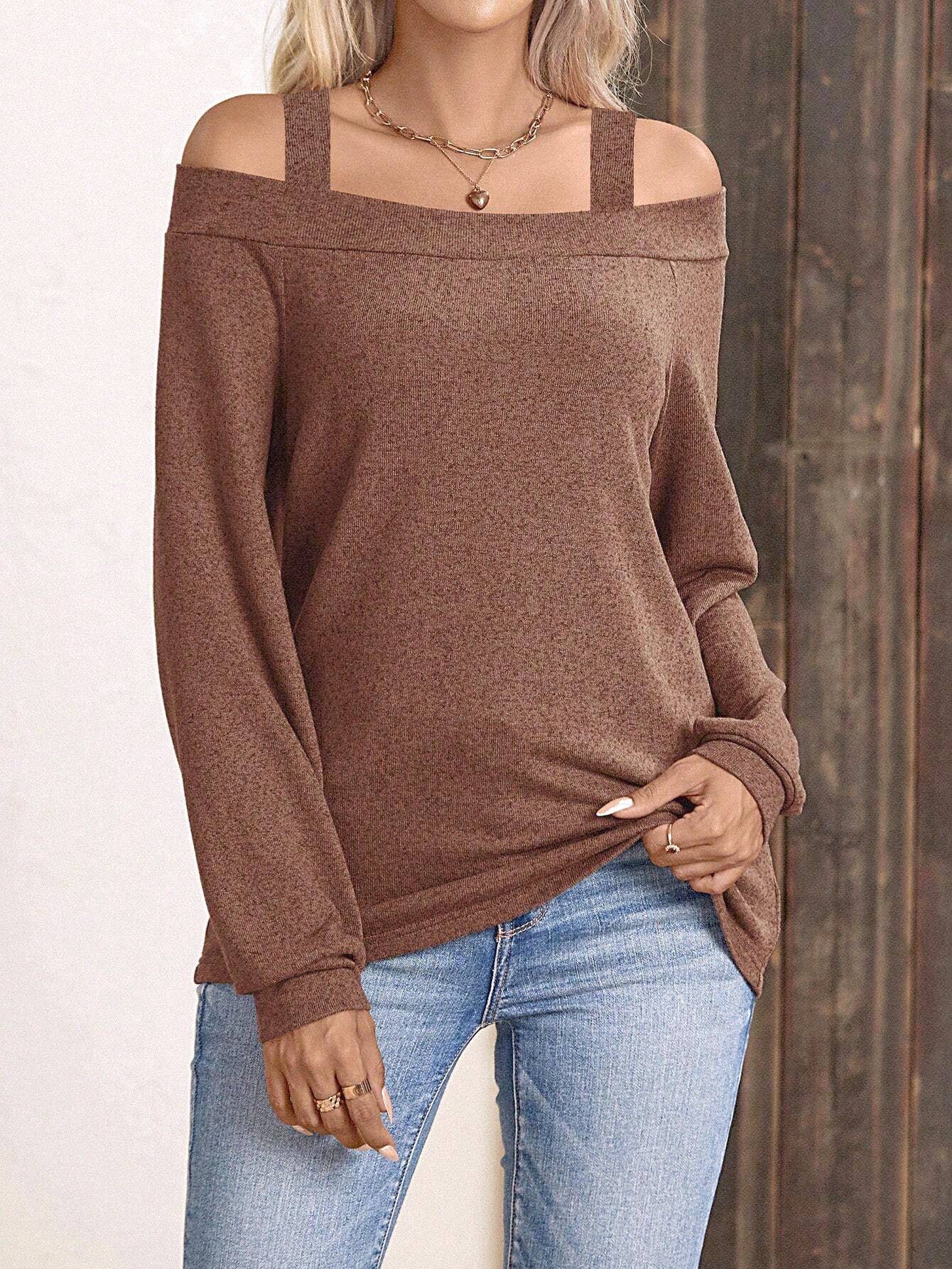 Women's Clothing Amazon Spring And Summer Long-sleeved T-shirt Fashion One-word Collar Shoulder Solid Color Top T-shirt