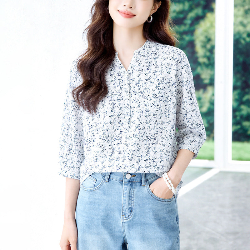 Summer Chinese-style Floral Blouse For Women