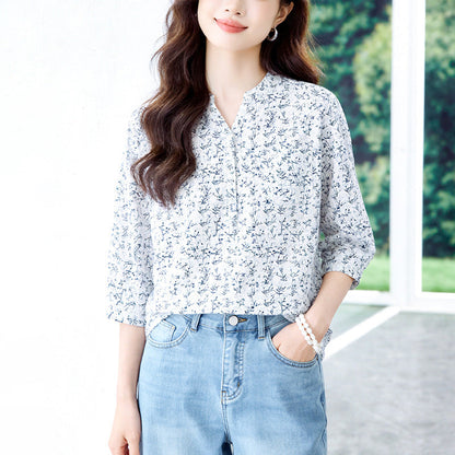 Summer Chinese-style Floral Blouse For Women