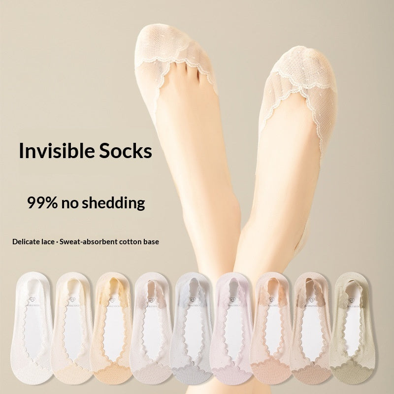 Womens Lace Invisible No-show Socks With Silicone Non-slip Backing