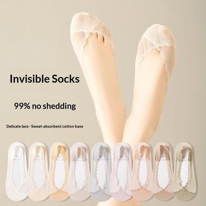 Womens Lace Invisible No-show Socks With Silicone Non-slip Backing