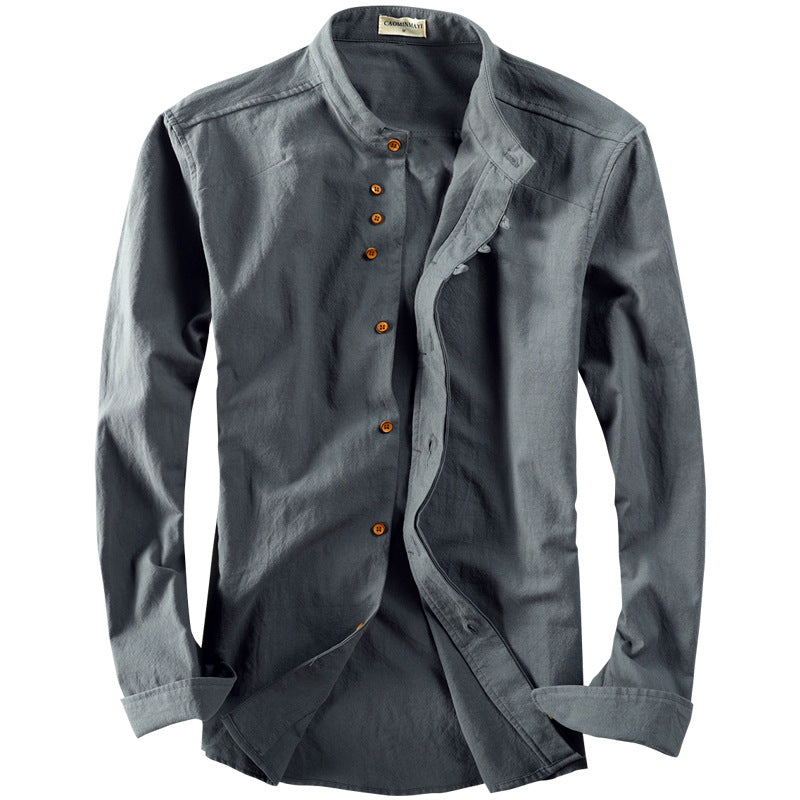 Vintage Chinese-style Slim-fit Shirt With A Mandarin Collar