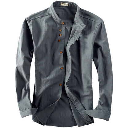 Vintage Chinese-style Slim-fit Shirt With A Mandarin Collar