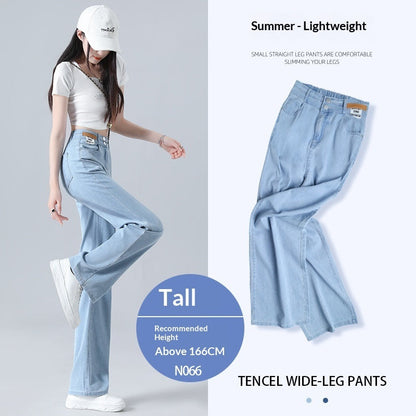 Summer Thin High-Waisted Drapey Wide-Leg Loose Tencel Soft Denim Jeans For Women