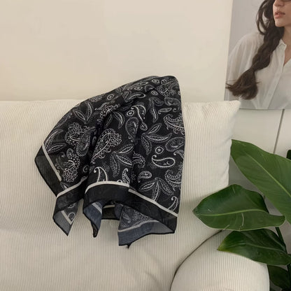 Korean-style Cashew Flower Cotton-Linen Square Scarf For Women