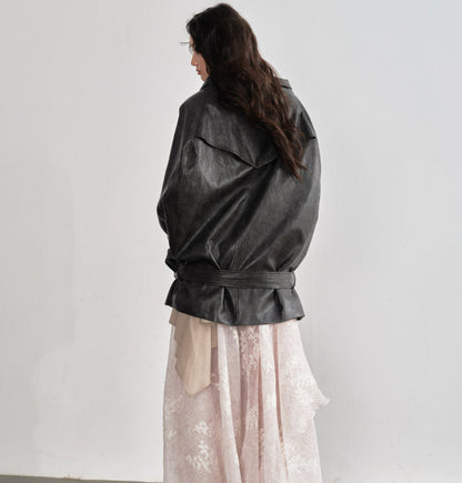 Ebony Brown PU Leather Cloak-Style Cape Jacket