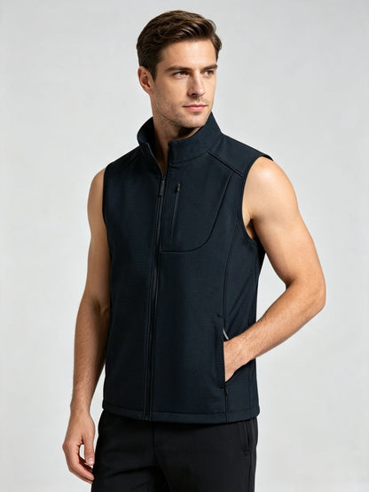 Men Women Couple Functional Softshell Vest Fleece Lined Warm Sleeveless Coat Stand Collar Windproof Zip Pocket Outdoor Sports Fishing Travel Commute Gilet