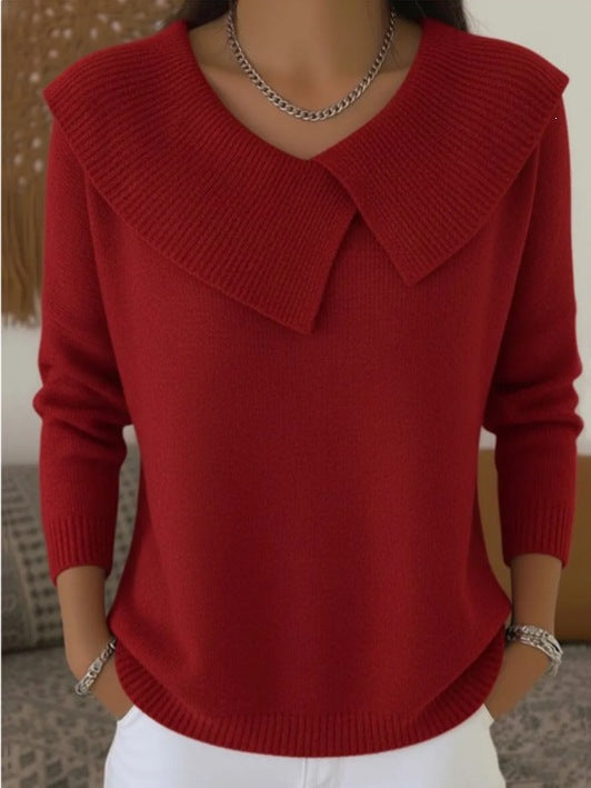 Women's Autumn  Winter New Arrival  Chic Oversized Sweater, Korean Retro Collared Knit Top, Slimming & Versatile