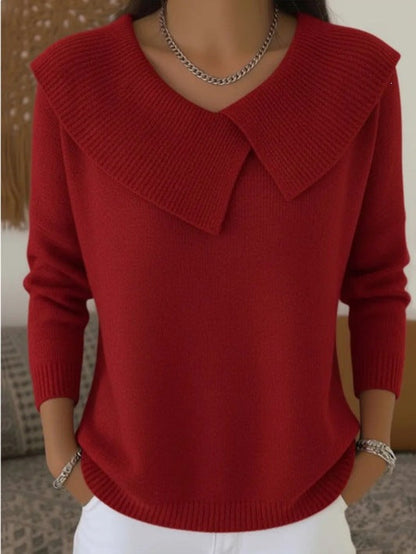 Women's Autumn  Winter New Arrival  Chic Oversized Sweater, Korean Retro Collared Knit Top, Slimming & Versatile