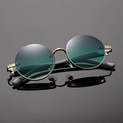 Vintage Round-frame Womens Sunglasses Metal Punk Style With Wood-grain Temples Stylish And Versatile