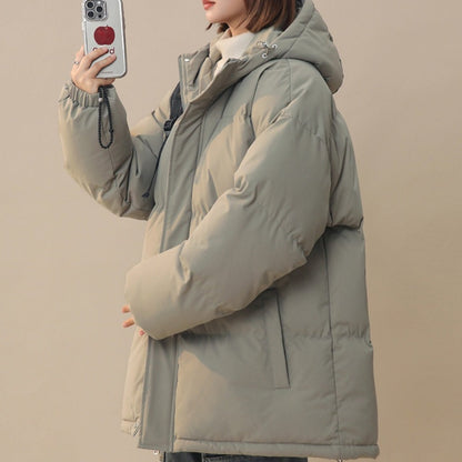 Womens Loose-fitting Solid-color Versatile Cotton Coat
