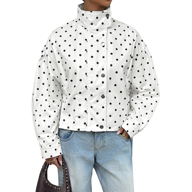 Loose-fitting Long-sleeve Casual Polka-dot Womens Coat